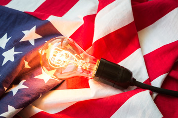 Wall Mural - Light bulb on USA flag