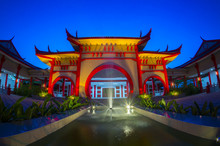 Traditional Chinese Building At Twilight Time