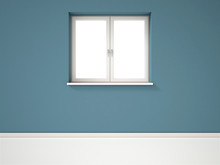 Empty White Window On Blue Wall, Empty Room