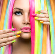 © Subbotina Anna - Beauty Girl Portrait with Colorful Makeup, Hair and Nail polish