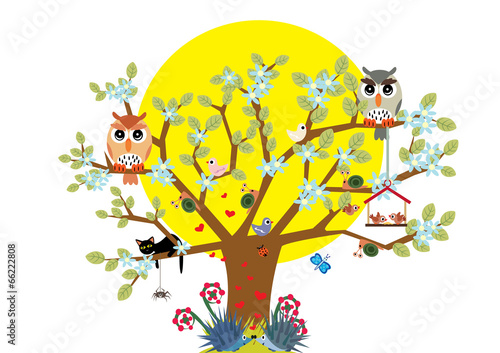 Nowoczesny obraz na płótnie Sowy na bajkowym drzewie