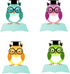  Set of four wise owls