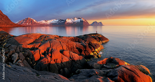 Obraz w ramie Ocean mountain panorama sunset - Norway