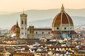 Poster - Florence, Cathedral and Brunelleschi dome at sunset