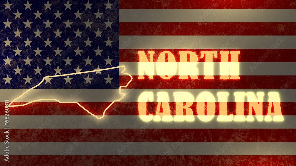 shining outline map of the north carolina on usa flag backdrop Stock ...