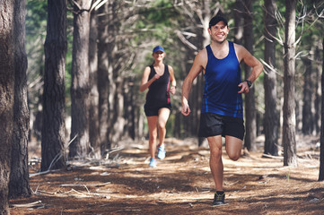 Wall Mural - trail running couple