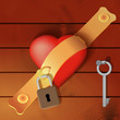 Heart secured by a hasp with wooden background