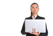 © akulamatiau - Asian businesswoman with laptop over white background
