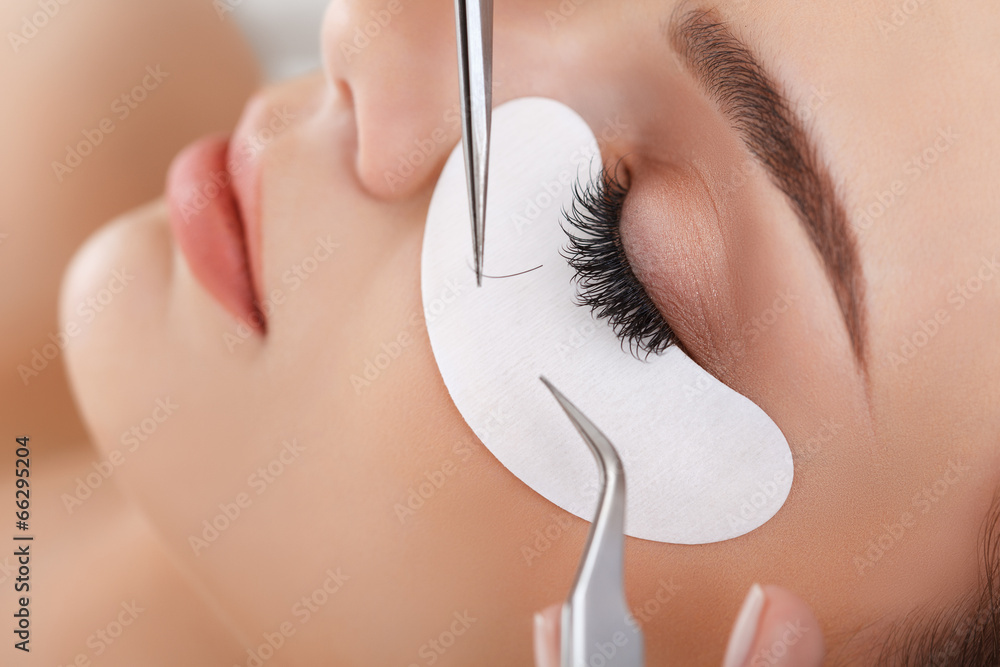 Woman Eye with Long Eyelashes. Eyelash Extension - obrazy, fototapety, plakaty 