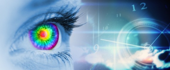 Poster - Composite image of pyschedelic eye on blue face