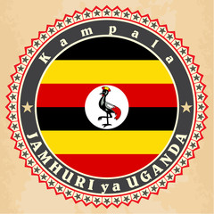 Canvas Print - Vintage label cards of  Uganda flag.