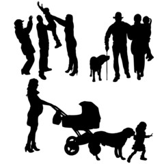 Poster - Vector silhouette of people with dog.