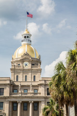 Wall Mural - American Flag on Savannah City Hall