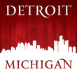 Detroit Michigan city skyline silhouette red background