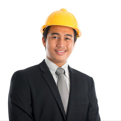 Wall Mural - Asian man wearing yellow hardhat.