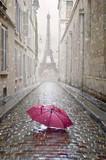 Fototapeta Uliczki - Romantic alley on a rainy day.