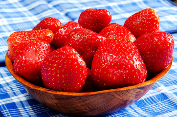 Strawberries in wooden bowl