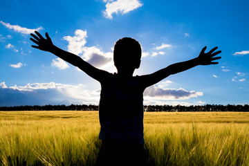 silhouette of kid in the field