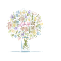 Wall Mural - Floral bouquet in jar, sketch for your design