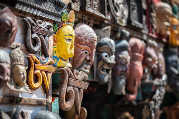 Wall Mural - Souvenir masks at Nepal market