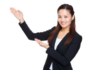 Poster - Asian business woman with two hand showing