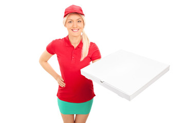 Sticker - Delivery girl holding a box of pizza