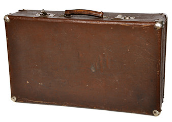 Vintage brown suitcase isolated on white background. clipping