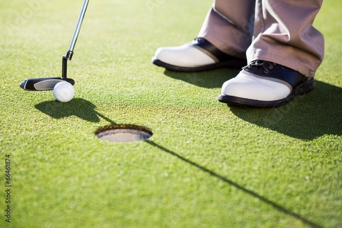 Obraz na płótnie canvas Golfista putting ball na zielono