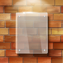 3d Vector Blank Glass Frame On Red Brick Wall
