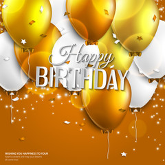 Wall Mural - Vector birthday card with balloons and birthday text.