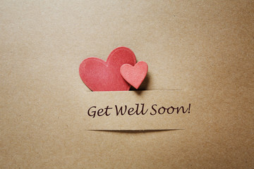 get well soon message with red hearts