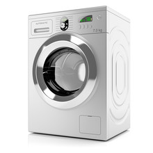 Modern Silver Washing Machine Isolated On White Background