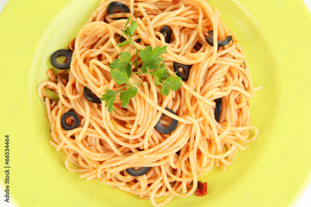 Italian spaghetti in plate close-up