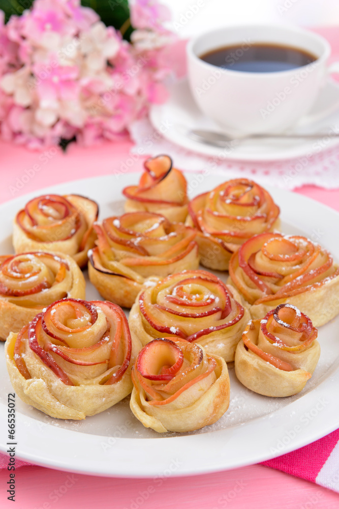 Tasty  puff pastry with apple shaped roses