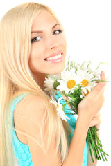 Poster - Young beautiful woman with flowers close up