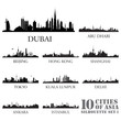 Set of skyline cities silhouettes. 10 cities of Asia #1