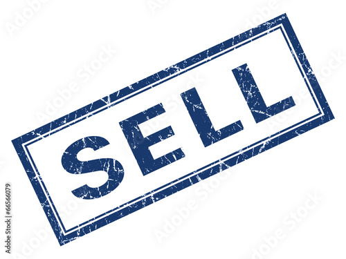 Fotografía Sell blue square grungy stamp isolated on white background