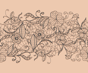 Wall Mural - Seamless lace black ribbon on a pink background