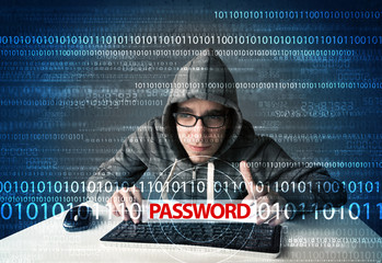 Poster - Young geek hacker stealing password