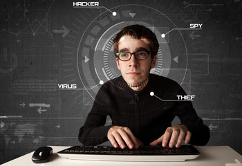 Aufkleber - Young hacker in futuristic enviroment hacking personal informati