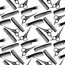 Seamless Pattern Of Black-and-white Hair-dressing Tools