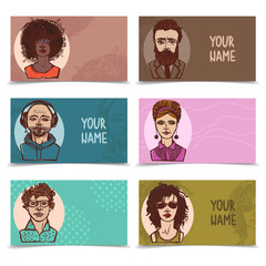 Canvas Print - Business cards with sketch faces