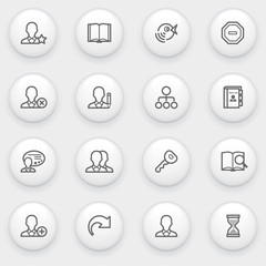 Wall Mural - Users icons with white buttons on gray background.