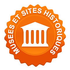 Sticker - musées et sites historiques sur bouton web denté orange