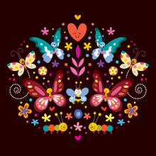 Butterflies, Flowers Nature Vector Illustration