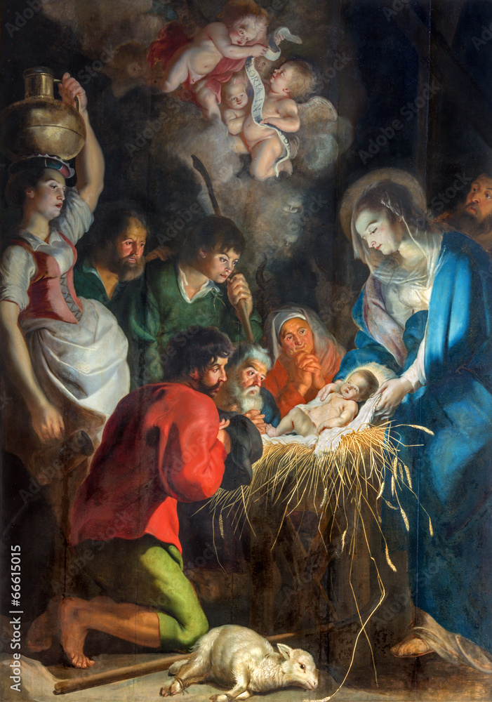 Antwerp  - The Nativity scene  in Saint Pauls church (Paulskerk) - obrazy, fototapety, plakaty 