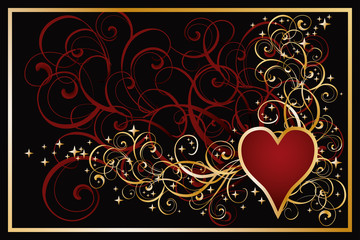 Wall Mural - Casino hearts golden card, vector illustration