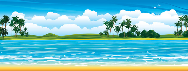 Wall Mural - Tropical landscape with palms and sea