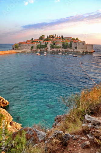 Fotoboard na płycie Stare miasto Sveti Stefan w Czarnogórze