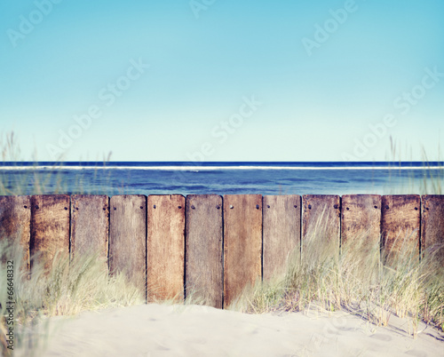 Obraz na płótnie canvas czteroczęściowy "tetraptyk" Plaża i drewniany płot